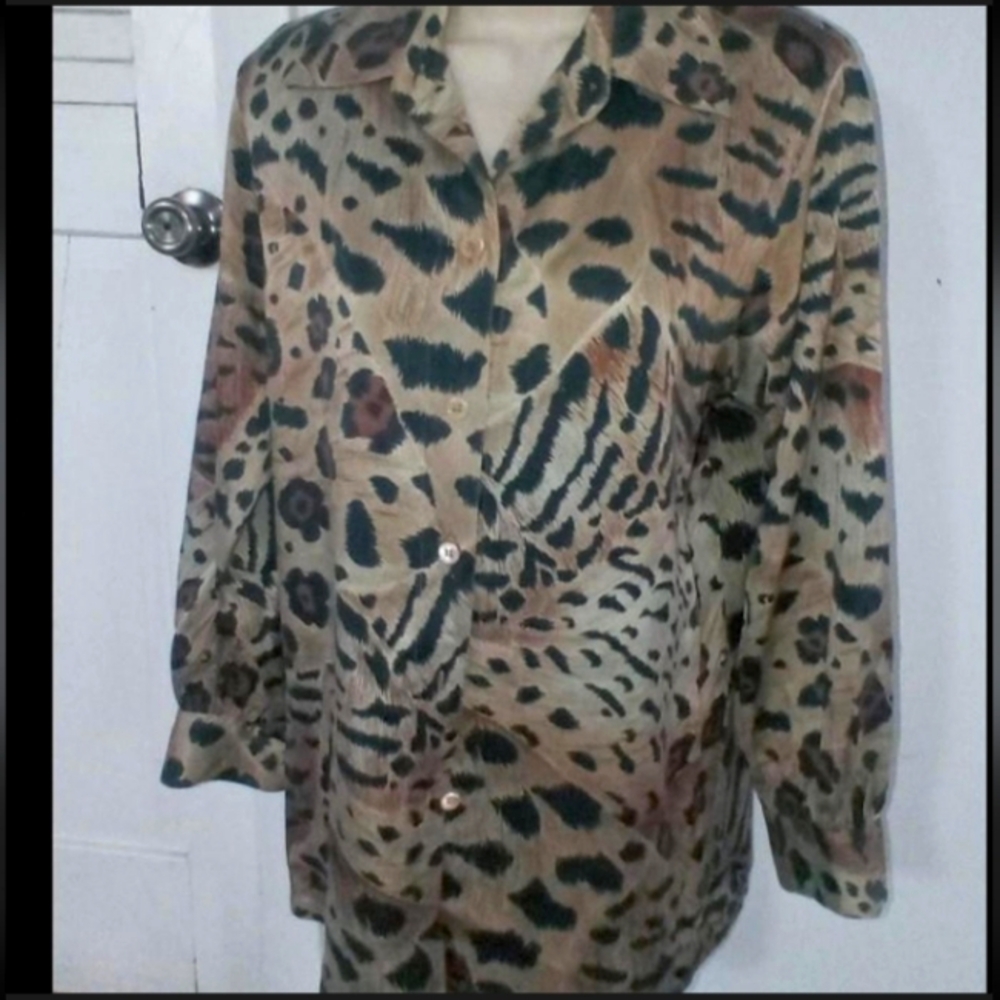 Vintage 80s Laurel top blouse by Escada Womens sz M  animal print silk